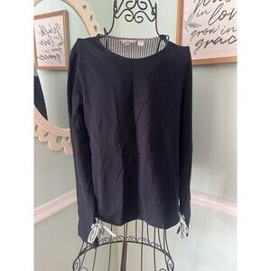 Vineyard Vines Sweater M Top Navy Blue Seersucker Ribbon‎ Wrist Ties Womens